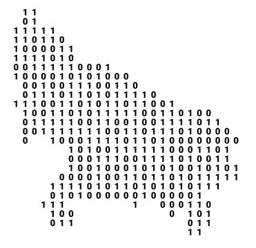 Digital Map of the State Uttar Pradesh (India) showing the territory with a binary pattern of 0 and 1