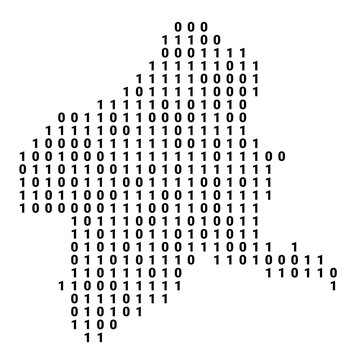 Digital Map of the Prefecture Gunma (Japan) showing the territory with a binary pattern of 0 and 1