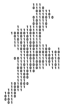 Digital Map of the Prefecture Mie (Japan) showing the territory with a binary pattern of 0 and 1
