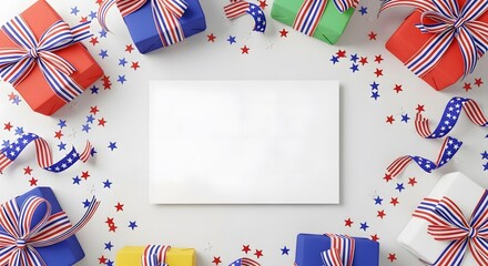 Obraz premium Independence day gift box mockup with patriotic stars and ribbons