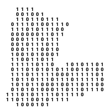 Digital Map of the Special self-governing city Sejong (South Korea) showing the territory with a binary pattern of 0 and 1
