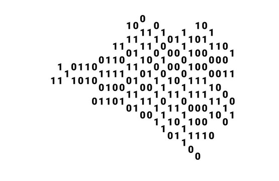 Digital Map of the State Colima (Mexico) showing the territory with a binary pattern of 0 and 1