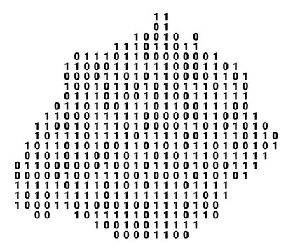 Digital Map of the State Aguascalientes (Mexico) showing the territory with a binary pattern of 0 and 1