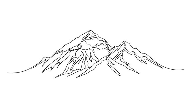 Minimal Black Line Drawing of Mountain Range Highlighting Peaks and Valleys