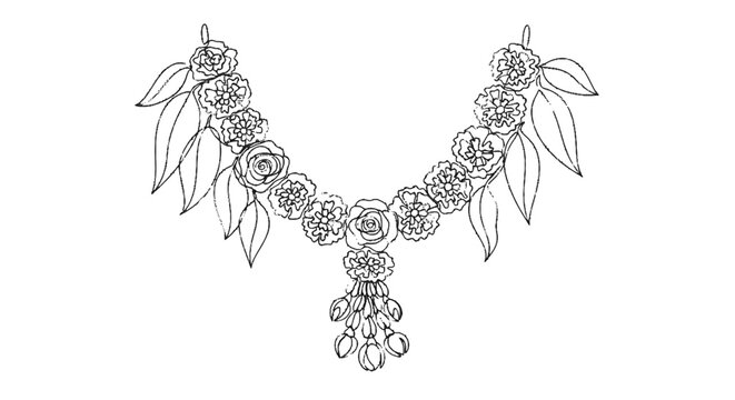 Elegant floral necklace design featuring intricate blossoms and leafy accents suitable for ornamental jewelry illustrations