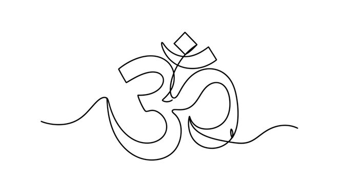 Minimalist Line Art Representation of the Om Symbol Incorporating Sacred Geometry and Spiritual Flow for Meditation and