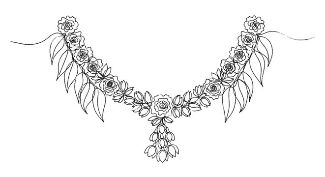 Elegant floral necklace design featuring intricate blossoms and flowing leaves suitable for fashion accessories or artistic