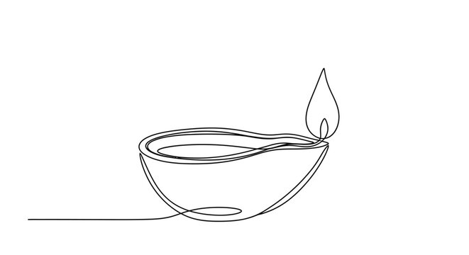 Simple Minimalist Line Drawing of a Traditional Diya Candle Burns Brightly Creating Warmth and Ambiance