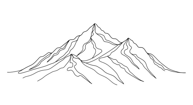 Minimalist Line Drawing of Majestic Mountain Range with Sharp Peaks
