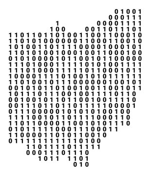 Digital Map of the State Ohio (United States of America) showing the territory with a binary pattern of 0 and 1