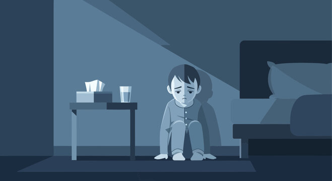A Lonely Child With Feelings Of Sadness And Despair In A Dark Room Setting