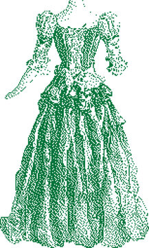 Victorian green lace gown with puffed sleeves and full skirt on mannequin for historical fashion concept