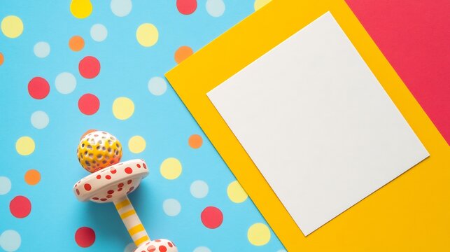 New Baby Card with a baby rattle on the left side leaving a blank space area on the right side for a welcoming message