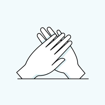 Minimalist line art of two hands pressing together, fingers interlocked, in a prayer gesture