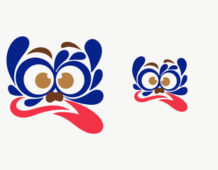 Fototapeta premium Funny blue and brown abstract face with long tongue mascot