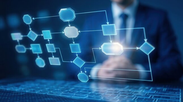 Workflow automation and business process management shown via a professional flowchart.
