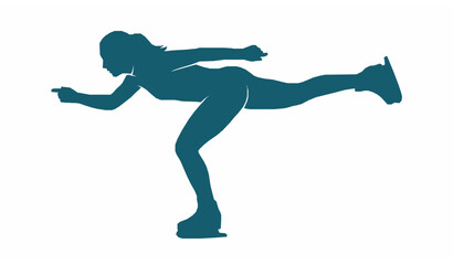 Fototapeta premium Flat Vector Ice Skating Silhouette Athlete Performing Glide Pose on White Background