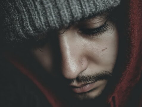 Apathetic Person With Empty Gaze in Cold Tones, Emotional Numbness and Depression Portrait