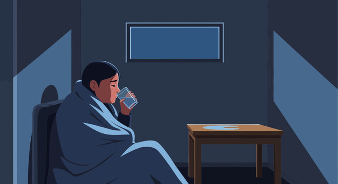 A Person Drinking Water While Wrapped in a Blanket Suffering From Illnes