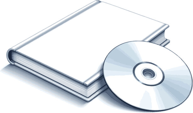 Create a realistic Empty white book and empty white cd disk vector art with white background..