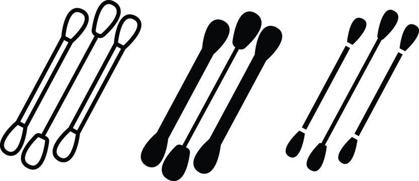 Cotton swabs icons in outline and solid styles for personal care hygiene medical and cleaning designs in a vector illustration