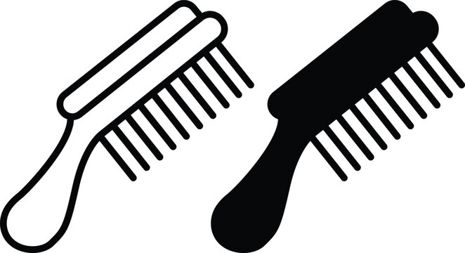 Professional hair brush icon set with linear and silhouette styles for barber shop grooming and beauty salon design vector illustration