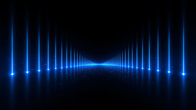 blue laser beams shining in dark room with particles