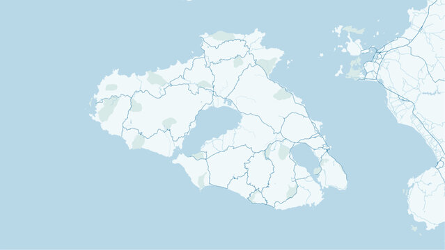 Modern minimalist vector map of Lesbos (Mytilene) Island, Greece. High-quality scalable illustration of Lesvos coastline, Gulf of Kalloni, and Mytilene city layout for posters and urba