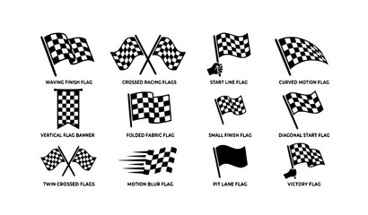 Checkered racing flag icon set with start and finish waving flag variations vector illustration © Meerazul