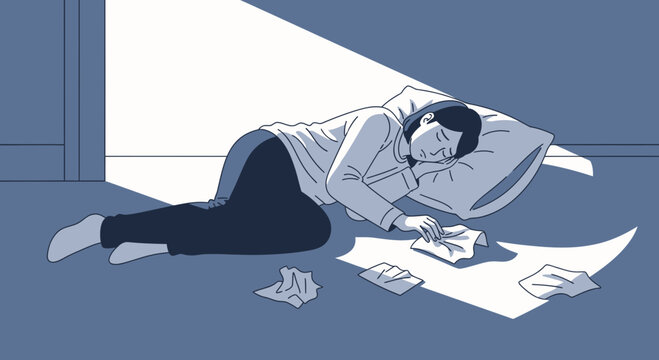 A Person Resting Somberly, Illuminated By a Soft Ray Of Light