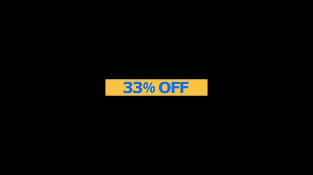 A rectangular yellow banner featuring the text 33 percent off in bold blue sans serif font centered on a solid black background for retail sales and marketing promotional
