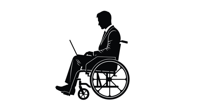 Businessman in wheelchair using laptop black silhouette high quality professional detailed