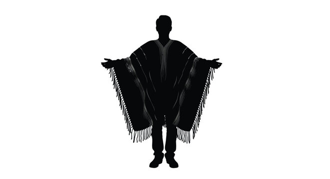 Man wearing poncho with fringe full body silhouette high quality professional