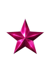 Obraz premium A single, five-pointed star with a metallic, fuchsia-pink finish and sharp, beveled edges, isolated against a solid black background, with bright, glowing highlights