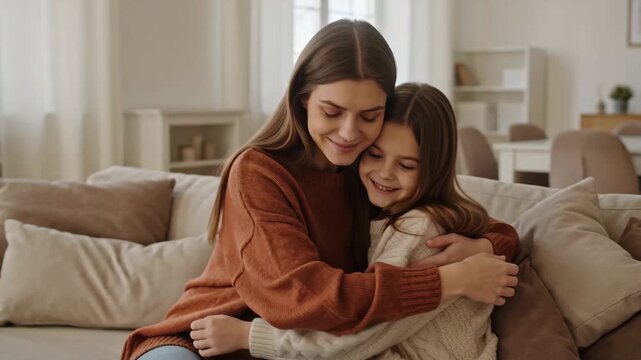 Tender Micro-Moment: Mother Comforting Her Upset Daughter, Showing Empathy, Support, and Emotional