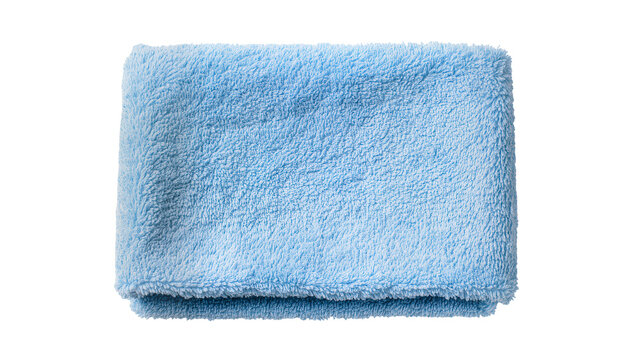 Soft blue terry cloth towel folded neatly, isolated on transparent background