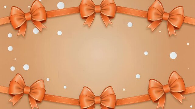 Cinematic motion graphic border with orange satin bows and floating white circles on a warm gradient background, symbolizing celebration, surprise, and special occasions
