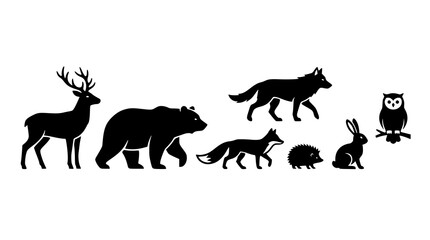 Obraz premium Minimal forest wildlife silhouette vector collection for education and marketing design