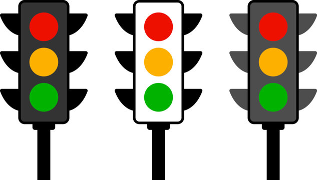 Three different traffic light icons isolated on white background
