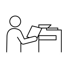 Fototapeta premium プリンターで書類を出力・準備する人物アイコン｜印刷・資料作成・業務準備