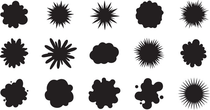 Collection of abstract black ink splatters and cloud shapes