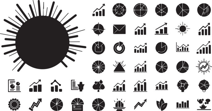 Set of business icons with charts clocks and growth graphs