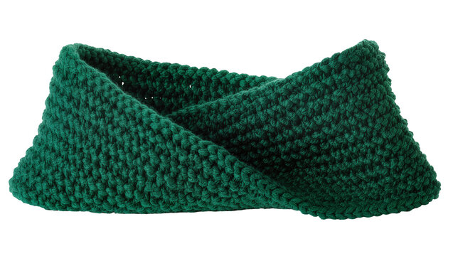 Thick green knitted wool cowl scarf cozy winter accessory, isolated on transparent background