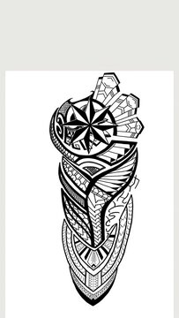 Polynesian Tribal Sleeve Tattoo Design with Nautical Compass Star