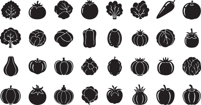 Silhouette icon set of fresh organic vegetables