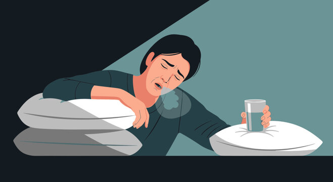 A Person Suffering Illness and Resting in Bed Needs Water To Recover and Feel Better