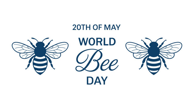 world bee day celebration banner with blue honey bee illustrations and elegant typography for pollinator awareness, environmental conservation and nature campaign design 