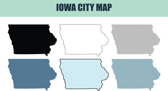 Iowa state outline in six style fill stock fill stock and line art variations for diverse design needs