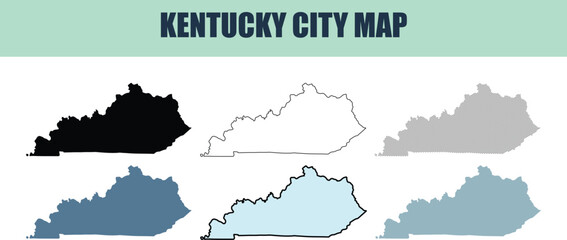 Fototapeta premium Kentucky state map in six style fill stock fill stock and line art variations on white background