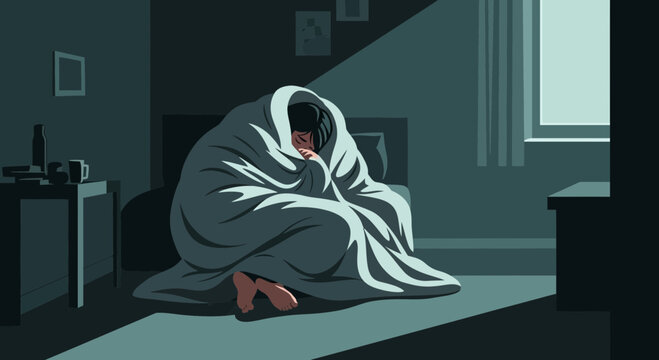 A Person Wrapped in a Blanket, Depicting Loneliness and Emotional Isolation